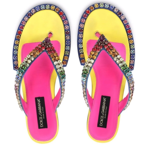 Dolce & Gabbana crystal-embellished  leather flip-flops - Picture 1 of 3